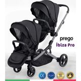 Prego 2071 Ibiza Pro İkiz Bebek Arabası Travel Sistem 30 kg Taşıma Kapasitesi Katlanabilir Siyah