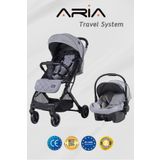 Prego Aria Gri Hafif Tek Elle Katlanır Kabin Boy Travel Sistem Bebek Arabası + Yağmurluk