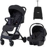 Prego Aria Hafif Tek Elle Katlanır Kabin Boy Travel Sistem Bebek Arabası + Yağmurluk + Çanta - Siyah
