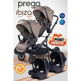Prego Ibiza Pro Çift Yönlü Ikiz Bebek Arabası Uv Tenteli -Yağmurluk-Ayak Örtüsü- 2 Adet Puset Dahil - Tam Set Yeni Seri - Kahve