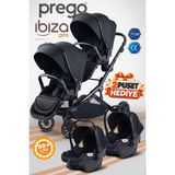 Prego Ibiza Pro Çift Yönlü Ikiz Bebek Arabası Uv Tenteli -Yağmurluk-Ayak Örtüsü- 2 Adet Puset Dahil - Tam Set Yeni Seri - Siyah