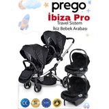 Prego İbiza Pro Travel Sistem İkiz Bebek Arabası Full Set - Siyah
