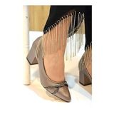 Prego (Oc Shoes) Kalın Topuklu Taş Biye Desenlik Kadın Ayakkabı PLATİN