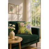 Premier Home Kadife Çiçekli Kırlent Kılıfı Yeşil Pembe V1 50X50 - 50 x 50 cm