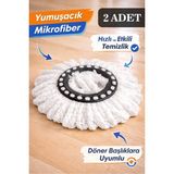 Premini 2'li Mikrofiber Çizmez Mop Seti, Döner Başlık ve Havlu Yedeği - 1BW-Beyaz - Seçenek 1
