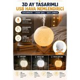 Premini 3D Ay Tasarımlı USB Hava Nemlendirici Gece Lambası, Dokunmatik, Renkli Işık - Seçenek 1