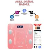 Premini Akıllı Bluetooth Baskül, Kırılmaz Cam, Sağlıklı ve Şık Tasarım - Pembe