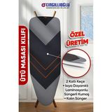 Premini Kalp V Motifli Kalın Keçe ve Süngerli Isıya Dayanıklı Ütü Masası Kılıfı - Mat Siyah - Seçenek 1