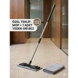 Premini Pratik Mandallı Mop Seti + Yedek Bez, Tak Kullan Yer, Cam ve Fayans Temizlik - Gri - Seçenek 1