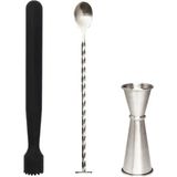 Premini Siyah 20.7 cm Tokmak, 25 cm Kaşık ve 3/6 cl Jigger Seti - Seçenek 1