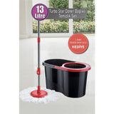 Premini Turbo Star Microfiber Döner Başlıklı Temizlik Seti Büyük Boy Mop 13 Lt. Yedek Mop Hediye - Siyah - Seçenek 1