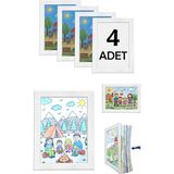 Premiore A4 Çocuk Sanat Resim Çerçevesi, Katlanır Değil Saklama Resmi Hızlı Değiştirilebilir Klips Mekanizmalı - Beyaz - 4 Adet