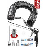 Premium 15 Metre Kompresör Spiral Hava Hortumu 8 mm Hava Tabancası ve Recor Jak Takım