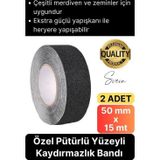 Premium 2 Adet 50MM x 15MT Siyah Kaydırmaz Bant Yapışkanlı Merdiven Basamak Zemin Güçlü Tutunabilen