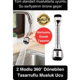 Premium 2 Modlu Hortumlu 360° Dönebilen Perlatör Başlık Mutfak Lavabo Tasarruflu Musluk Ucu Tasarım