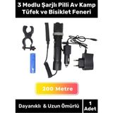 Premium 200 Metre Menzilli Beyaz Işıklı 3 Modlu Şarjlı Pilli Av Kamp Tüfek ve Bisiklet Feneri