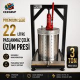 Premium 22 Litre Üzüm Sıkma Presi | 304 Çelik Sepet & Izgara | 304 Kare Tepsi & Kapak |