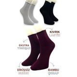 Premium 3 Çift Bambu Kadın Lastiksiz Roll Top Soket Dikişsiz Çorap/Iz Bırakmaz/Sıkmayan Çorap SİYAH BORDO BEYAZ 36-40