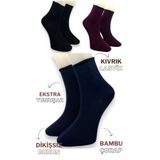Premium 3 Çift Bambu Kadın Lastiksiz Roll Top Soket Dikişsiz Çorap/Iz Bırakmaz/Sıkmayan Çorap SİYAH LACİVERT BORDO 36-40