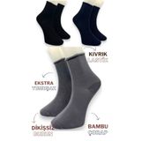 Premium 3 Çift Bambu Kadın Lastiksiz Roll Top Soket Dikişsiz Çorap/Iz Bırakmaz/Sıkmayan Çorap SİYAH LACİVERT GRİ 36-40