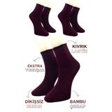 Premium 3 Çift Bordo Bambu Kadın Lastiksiz Roll Top Soket Dikişsiz Çorap/ız Bırakmaz/sıkmayan Çorap BORDO 36-40