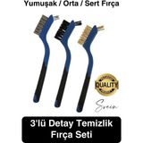 Premium 3'lü Mini Tel Fırça Seti Detay Temizlik Pas Kir Sökücü Devre Kartı Fan 3D Printer Mekanik