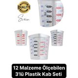 Premium 3'lü Set Plastik Ölçü Kabı 12 Çeşit Malzeme Ölçme Şeffaf Mutfak Gereci Galeta Unu Irmik - diğer