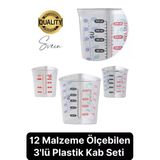 Premium 3'lü Set Plastik Ölçü Kabı 12 Çeşit Malzeme Ölçme Şeffaf Mutfak Gereci Galeta Unu İrmik