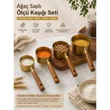 Premium 4 Parça Metal Ölçü Kabı Cup Seti Ahşap Saplı Kahve Baharat Ve Bakliyat Ölçü Kaşığı