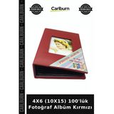 Premium 4X6 (10X15) 100'Lük Fotoğraf Albüm Kırmızı Anı Biriktirme Hatıra Defteri Kare Motifli