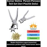 Premium 6 Farklı Başlık Uçlu Pratik Delgeç Kemer Delme Perçin Pensesi İkili Set Deri Plastik Delici