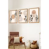 Premium Ahşap Çerçeveli 3lü Modern İskandinav Bohem Tarz Dekoratif Ev Dekorasyonu Tablo Seti-SET1