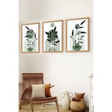 Premium Ahşap Çerçeveli 3lü Modern İskandinav Bohem Tarz Dekoratif Ev Dekorasyonu Tablo Seti-SET5