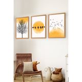 Premium Ahşap Çerçeveli 3lü Modern İskandinav Bohem Tarz Dekoratif Ev Dekorasyonu Tablo Seti-SET7