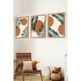 Premium Ahşap Çerçeveli 3lü Modern İskandinav Bohem Tarz Dekoratif Ev Dekorasyonu Tablo Seti-SET9