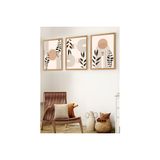 Premium Ahşap Çerçeveli Üçlü İskandinav Bohem Tablo Seti, Set1, 50X35