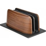 Premium Ahşap Dikey Laptop Standı ve Masaüstü Organizer, Çift Yuvalı Macbook, Notebook, Tablet ve Telefon Standı, Kaymaz Tabanlı Minimalist Masa Düzenleyici Kahverengi