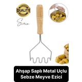 Premium Ahşap Saplı Patates Püre Sebze Yiyecek Yumurta Muz Meyve Ezici Paslanmaz Çelik Z Model