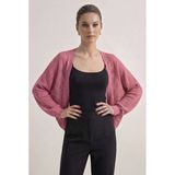 Premium Ajurlu İnce Triko Bolero Hırka - Pembe