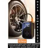 Premium Araba Motosiklet Bisiklet Şişme Yatak Dijital LED Ekranlı Şarjlı Hava Kompresörü 6 Parça - Çok Renkli