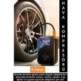 Premium Araba Motosiklet Bisiklet Şişme Yatak Dijital Led Ekranlı Şarjlı Hava Kompresörü 6 Parça