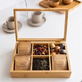 Premium Bambu 6 Bölmeli Kapaklı Dikdörtgen Organizer Çok Amaçlı Baharatlık Çerezlik Çay Kutusu| Kitchera Home - 1