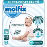 Premium Bebek Bezi Ultra Fırsat Paketi 3 Beden 4-9 Kg 94 Adet