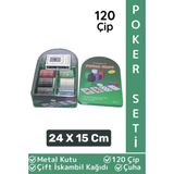 Premium Blackjack Texas Holdem Casino 120 Poker Çip Çift Iskambil Kağıdı Metal Kutu Poker Oyunu Seti - 24 X 15 Cm