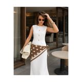 Premium Bordürlü Puantiye Üçgen Fular – Kahve Ekru 46x127cm