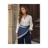 Premium Bordürlü Puantiye Üçgen Fular – Lacivert Buz Mavi 46x127cm