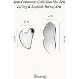 Premium Çelik Gua Sha Ikili Bakım Seti - Profesyonel Yüz Şekillendirici & Tüm Vücut Drenaj Masaj Taşları - Gümüş