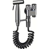 Premium Çift Çıkışlı Taharet Musluğu Seti - Esnek Spiral Hortumlu Taharet Bataryası ve Başlığı - Krom veya Antrasit Gri Renk Seçeneği (Antrasit Gri)