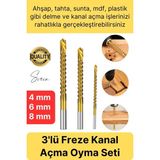Premium Çok Amaçlı 3'lü Freze Matkap Uç Seti Ahşap Tahta Delme Titanyum Kanal Açma Sunta Mdf Oyma - Diğer - Altın
