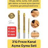 Premium Çok Amaçlı 3'lü Freze Matkap Uç Seti Ahşap Tahta Delme Titanyum Kanal Açma Sunta Mdf Oyma
